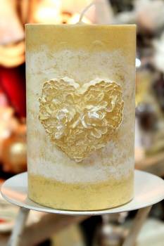 Χειροποίητο κερί γάμου για κηροστάτη vintage με καρδιά 10x15cm