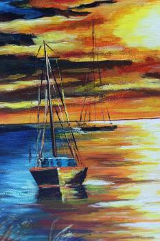 HANDMADE ON CANVAS 35x25  boat to sea