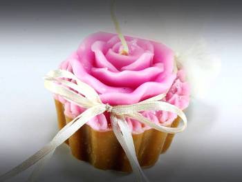 Μπομπονιέρα βάπτισης κέρινο cup cake λουλούδι δίχρωμο 7*6*5 cm